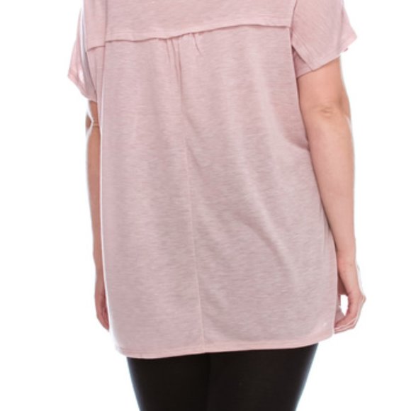 Plus Size Short Sleeve Top w/ Studded Detail~Rose~1X - Picture 3 of 4